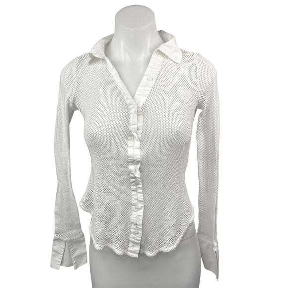 Free People Siggi White Button Open Knit Long Sleeve Sheer Shirt Blouse Top XS - Picture 1 of 5